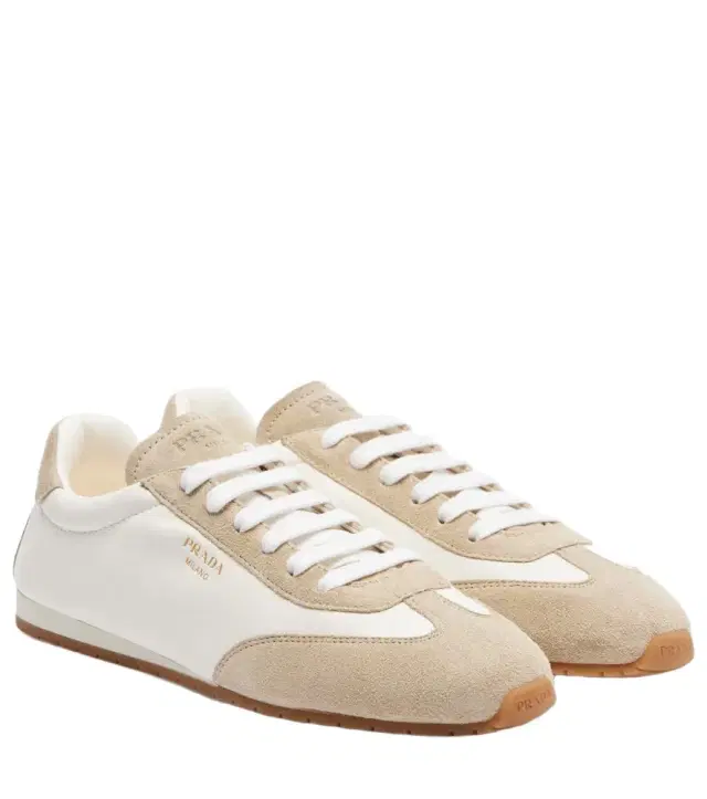 Prada Suede-trimmed leather sneakers