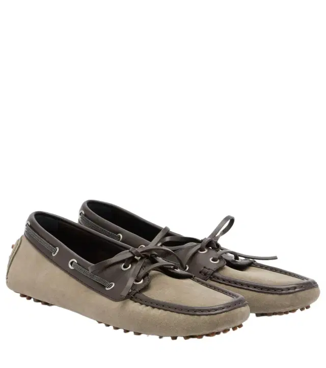 Brunello Cucinelli Monili leather-trimmed suede boat shoes