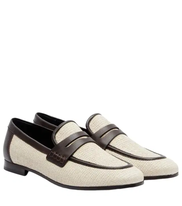 Brunello Cucinelli Woven leather-trimmed penny loafers