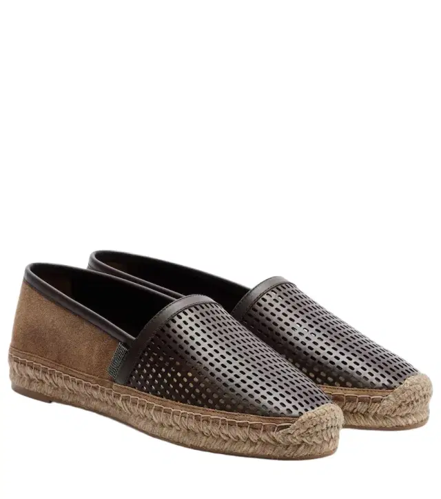 Brunello Cucinelli Monili leather and suede espadrilles