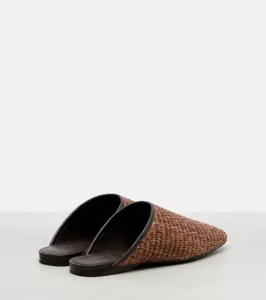 Brunello Cucinelli Leather-trimmed raffia mules | Thumbnail 3