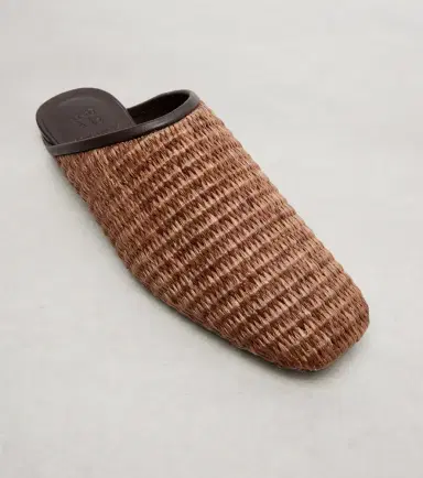 Brunello Cucinelli Leather-trimmed raffia mules | Thumbnail 4