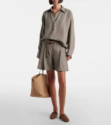 Brunello Cucinelli Leather-trimmed raffia mules | Thumbnail 5
