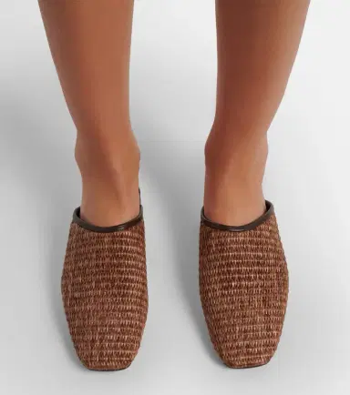 Brunello Cucinelli Leather-trimmed raffia mules | Thumbnail 6