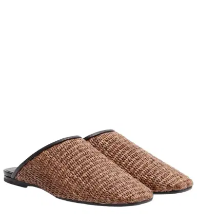 Brunello Cucinelli Leather-trimmed raffia mules | Thumbnail 1