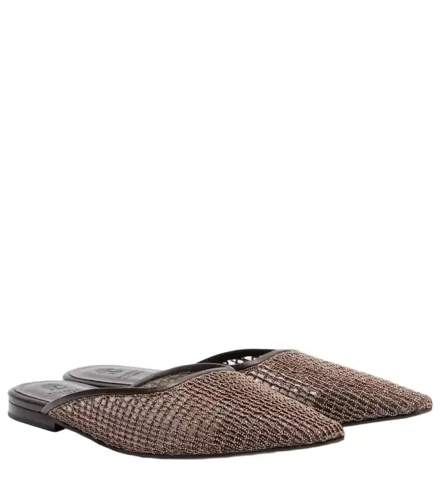 Brunello Cucinelli Monili leather-trimmed mules