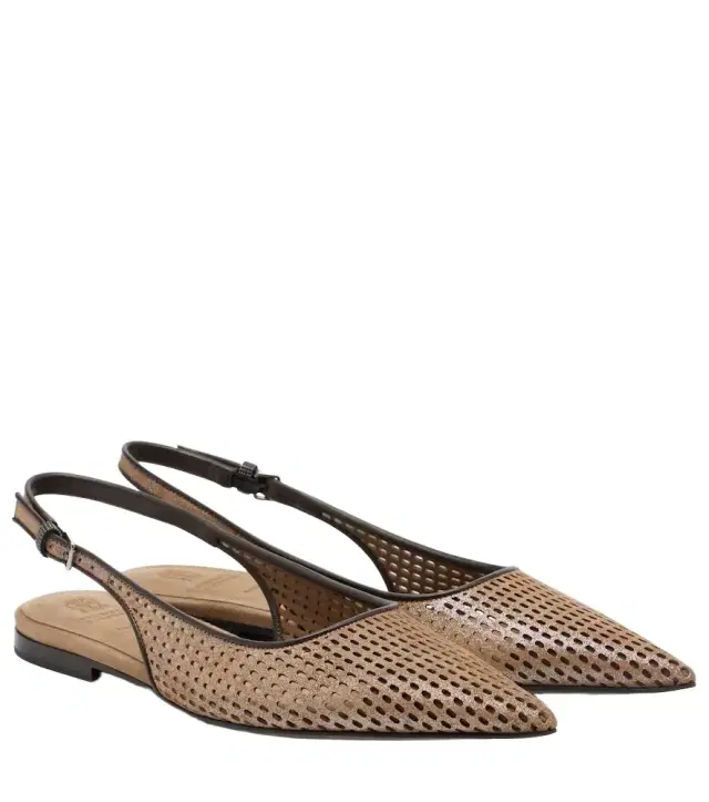 Brunello Cucinelli Perforated leather slingback flats