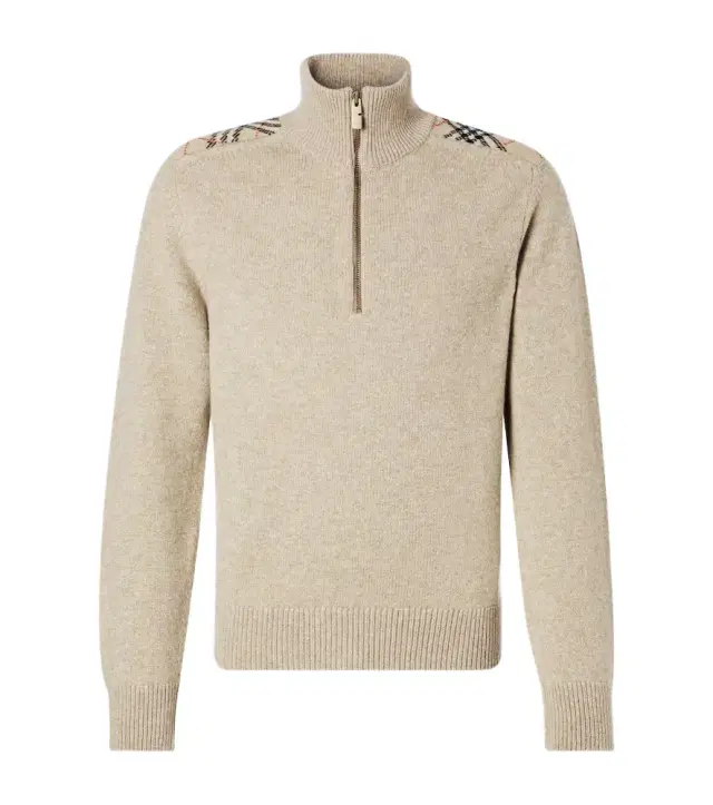 Check wool and cashmere half-zip sweater