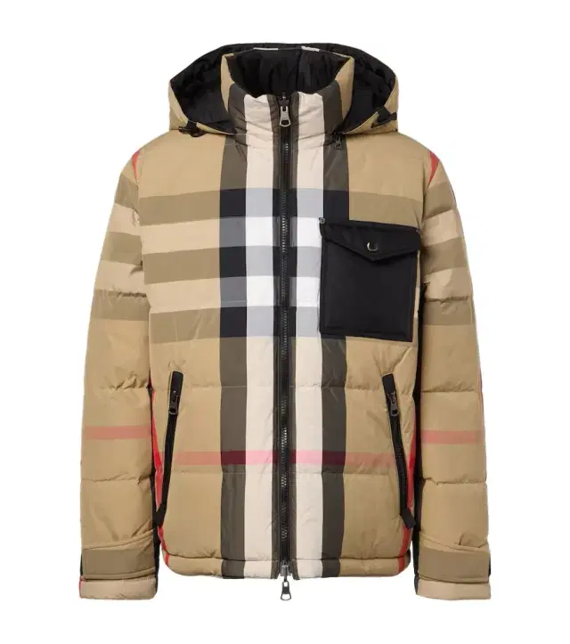 Check reversible hooded down jacket