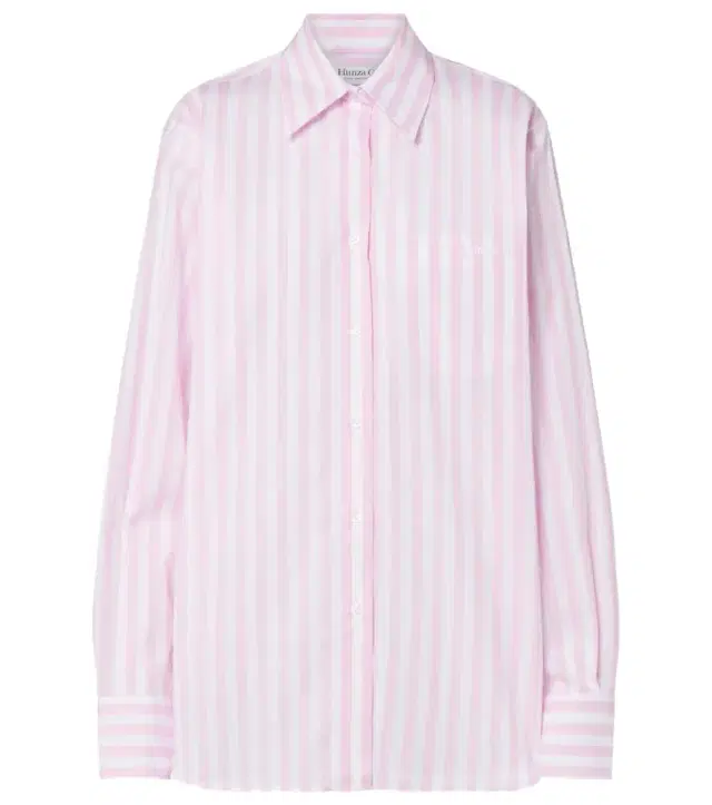 Embroidered striped oversized cotton poplin shirt