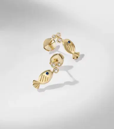 Yvonne Léon Yvonne Léon Sous L'eau 9kt gold earrings with diamonds and sapphires | Thumbnail 5