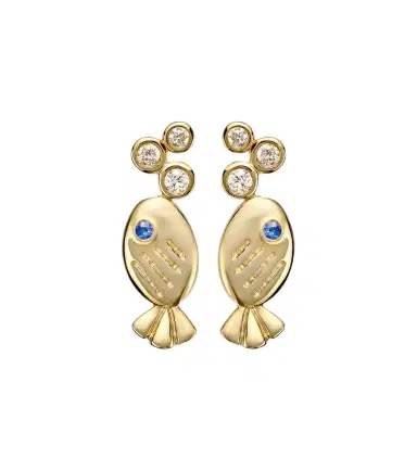 Yvonne Léon Yvonne Léon Sous L'eau 9kt gold earrings with diamonds and sapphires | Thumbnail 1