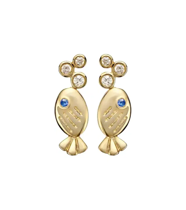 Yvonne Léon Sous L'eau 9kt gold earrings with diamonds and sapphires