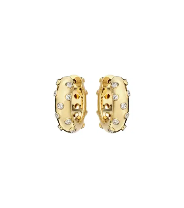 Yvonne Léon Plumetis 9kt gold hoop earrings with diamonds