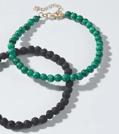 Mateo Set of 2 14kt gold beaded bracelets with malachite and lava rock | Thumbnail 4 Mateo Set of 2 14kt gold beaded bracelets with malachite and lava rock | Thumbnail 4