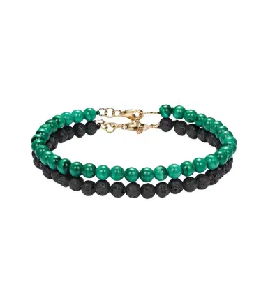 Mateo Set of 2 14kt gold beaded bracelets with malachite and lava rock | Thumbnail 1 Mateo Set of 2 14kt gold beaded bracelets with malachite and lava rock | Thumbnail 1