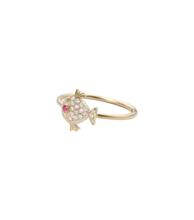 Yvonne Léon Petit Poisson 18kt gold ring with diamonds and rubies