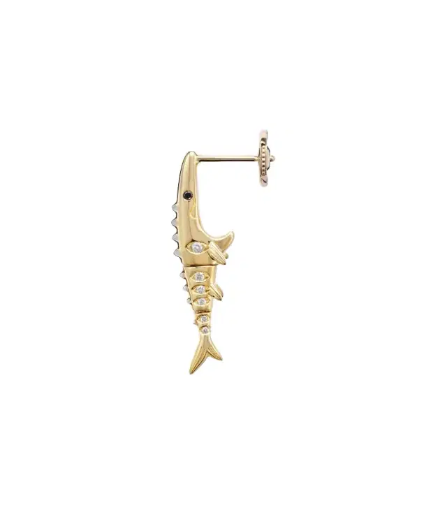 Yvonne Leon Yvonne Léon Marlin Pm 9kt gold single earring with diamonds
