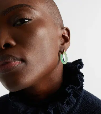Mateo 14kt gold hoop earrings with jade | Thumbnail 3