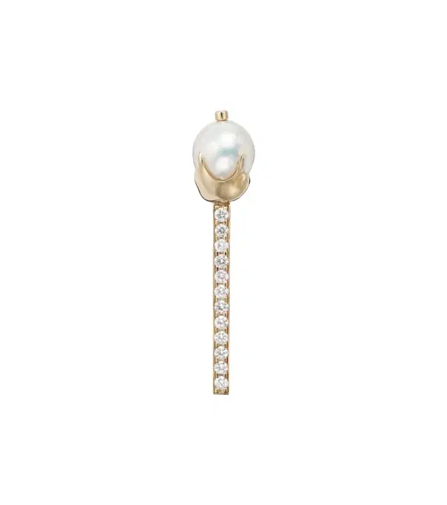 14kt gold brooch with diamonds and pearls
