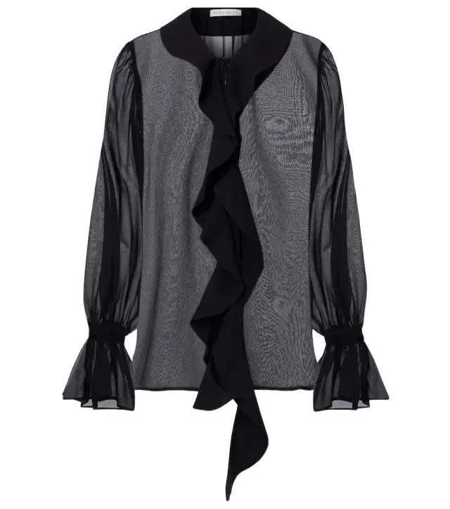 Ruffled sheer silk blouse
