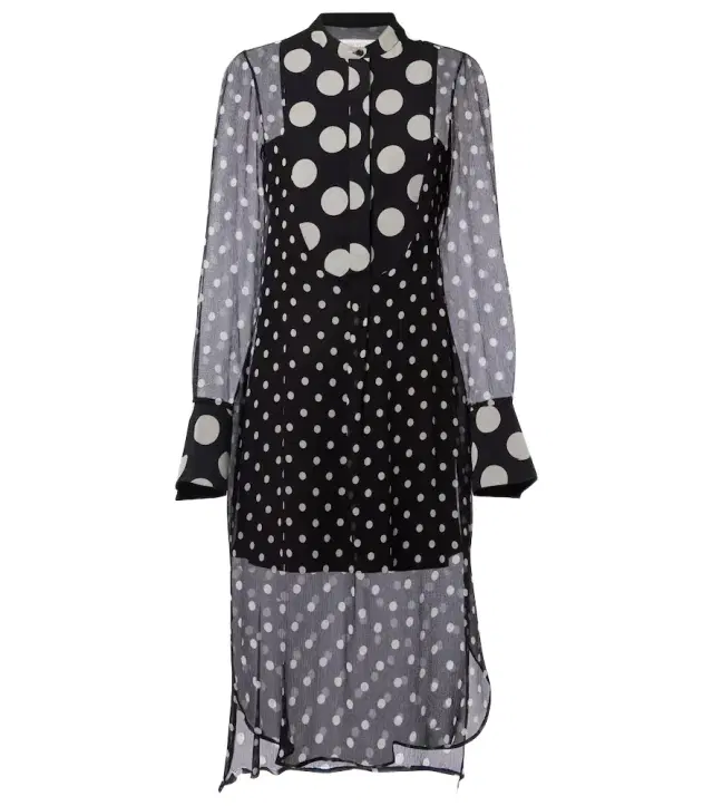 Polka-dot semi-sheer silk midi dress