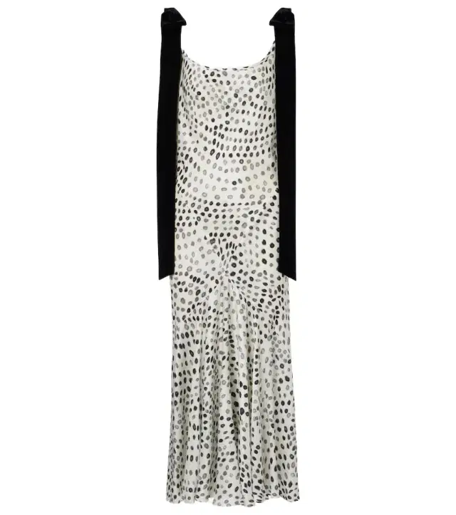 Polka-dot satin midi dress
