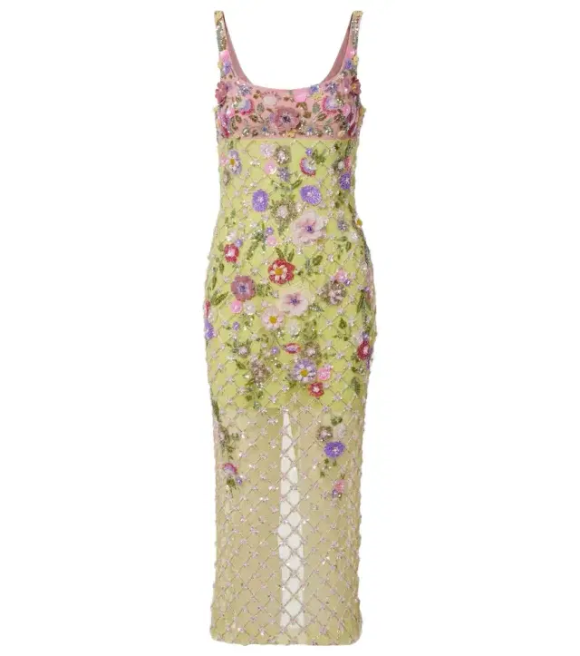 Là Fuori Floral embellished mesh cocktail dress