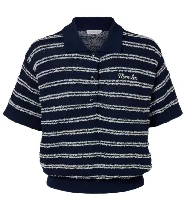 Moncler Logo striped cotton-blend polo sweater | Thumbnail 1 Moncler Logo striped cotton-blend polo sweater | Thumbnail 1