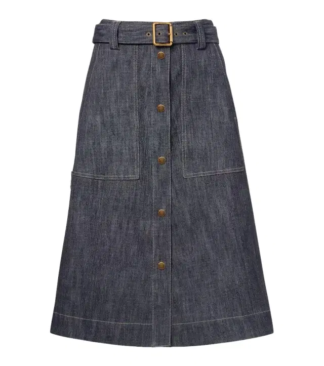 Moncler Belted denim midi skirt