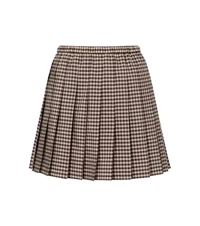 Pleated gingham cotton-blend miniskirt