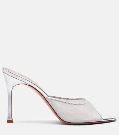 Amina Muaddi Alexa leather-trimmed mesh mules | Thumbnail 2