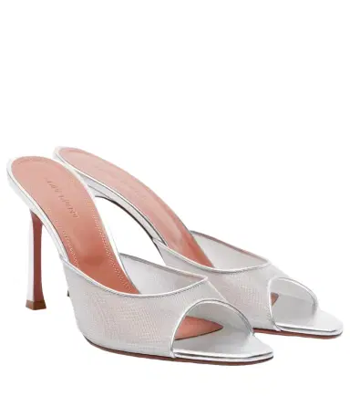 Amina Muaddi Alexa leather-trimmed mesh mules | Thumbnail 1