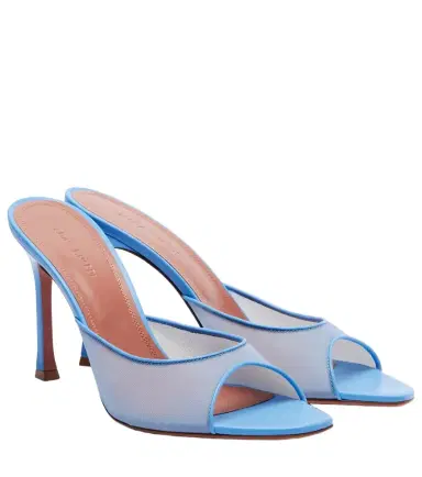 Amina Muaddi Alexa leather-trimmed mesh mules | Thumbnail 1