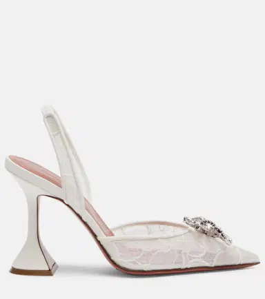Amina Muaddi Rosie embellished lace slingback pumps | Thumbnail 3