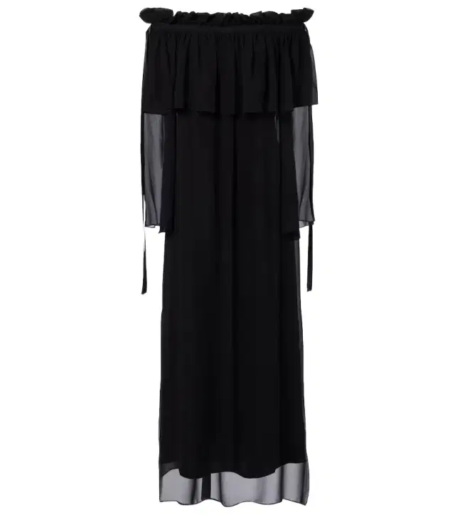Gathered sheer silk maxi dress