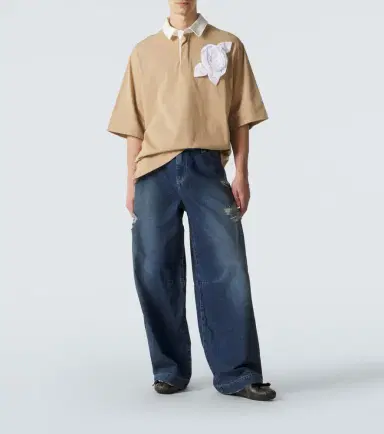 Simone Rocha Floral-appliqué cotton jersey polo shirt | Thumbnail 5