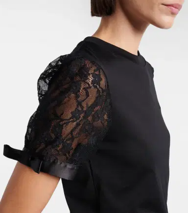Nina Ricci Lace-trimmed cotton jersey T-shirt | Thumbnail 3