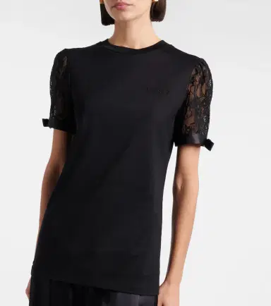 Nina Ricci Lace-trimmed cotton jersey T-shirt | Thumbnail 4