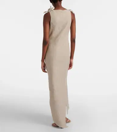 Coperni Floral-appliqué asymmetric linen maxi dress | Thumbnail 2