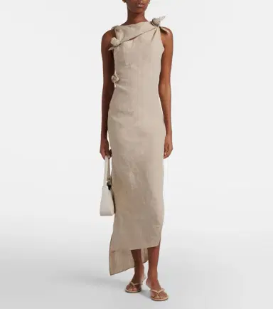 Coperni Floral-appliqué asymmetric linen maxi dress | Thumbnail 4