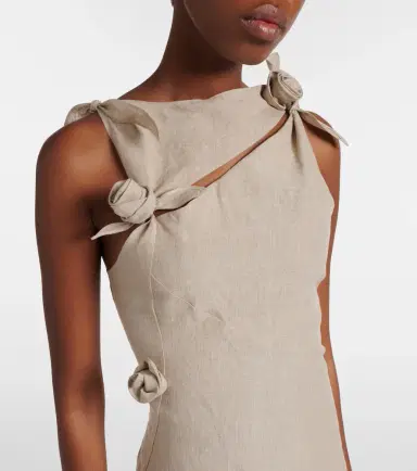 Coperni Floral-appliqué asymmetric linen maxi dress | Thumbnail 5