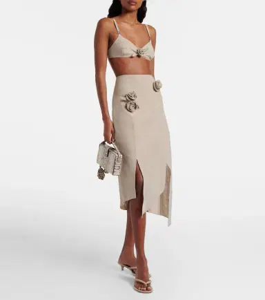 Coperni Floral-appliqué asymmetric linen midi skirt | Thumbnail 2