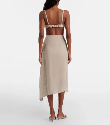 Coperni Floral-appliqué asymmetric linen midi skirt | Thumbnail 3