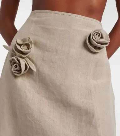 Coperni Floral-appliqué asymmetric linen midi skirt | Thumbnail 4