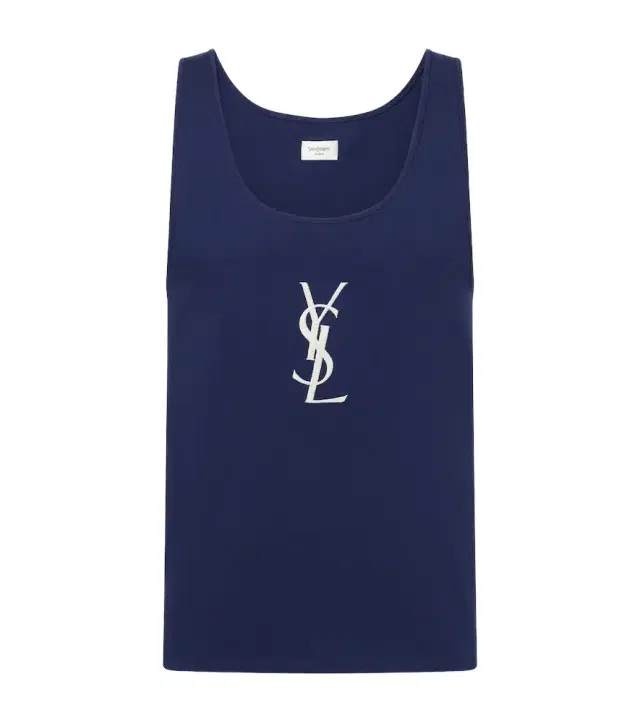 Saint Laurent Cassandre embroidered cotton tank top