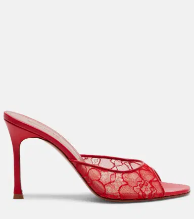Amina Muaddi Alexa leather-trimmed lace mules | Thumbnail 3
