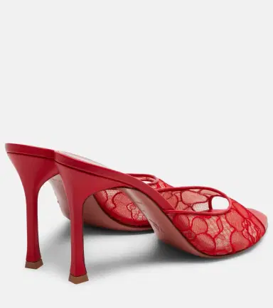 Amina Muaddi Alexa leather-trimmed lace mules | Thumbnail 4