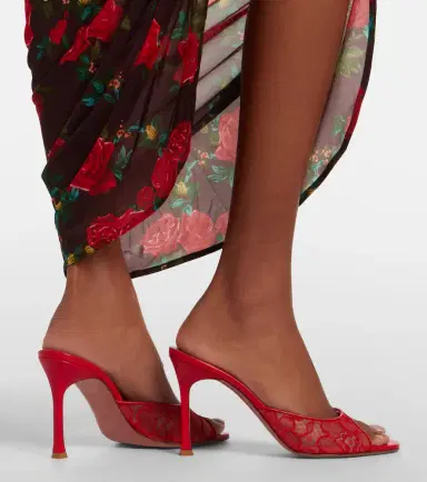 Amina Muaddi Alexa leather-trimmed lace mules | Thumbnail 5
