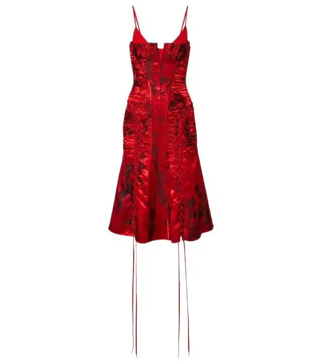 Lace-up ruched midi dress